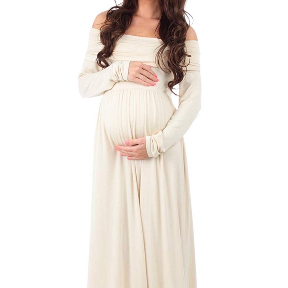 Long sleeve, stretchy, cream colored dress